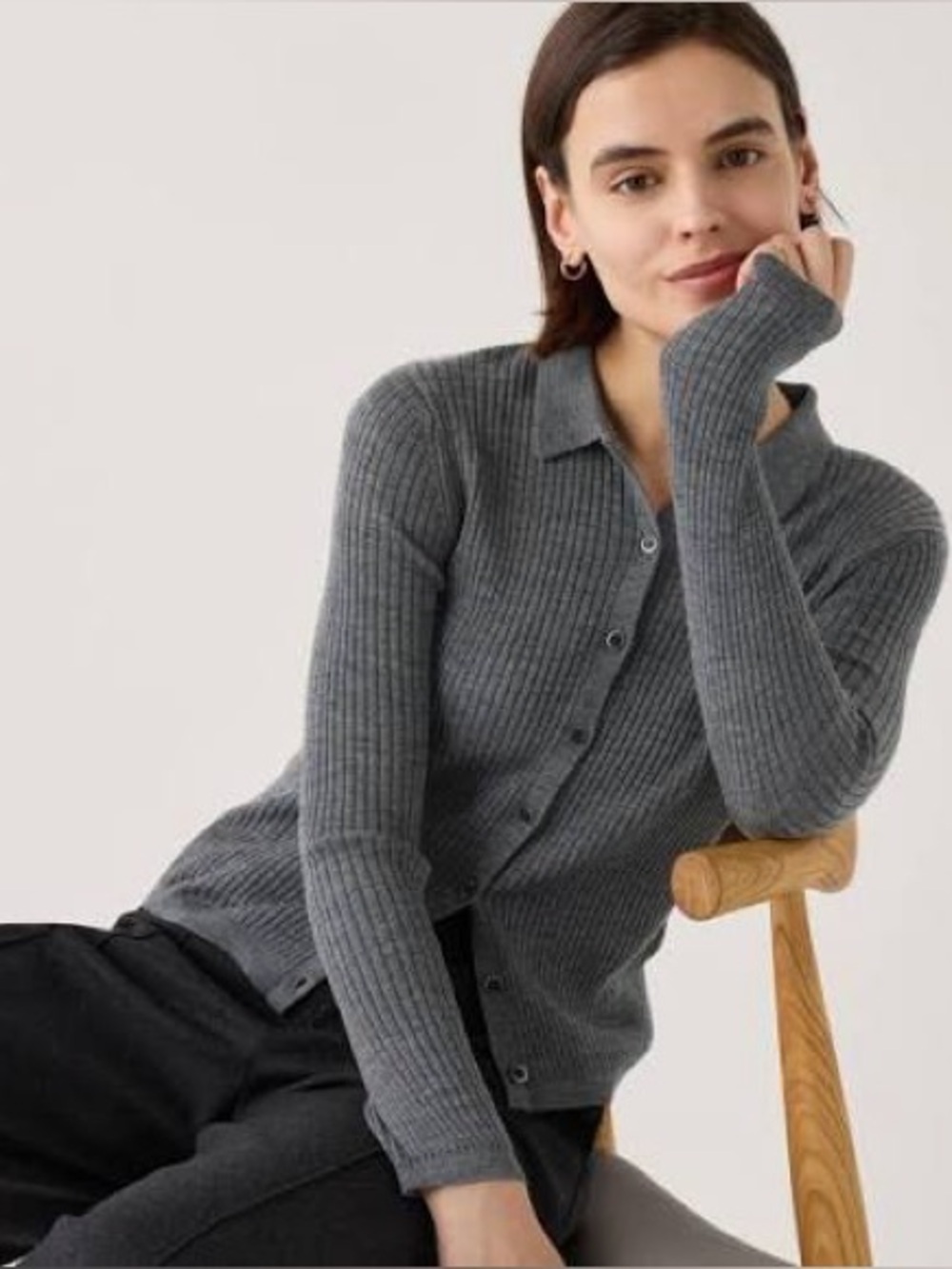UNIQLO Extra Fine Merino Ribbed Polo Cardigan Gray XS NWT Discontinued